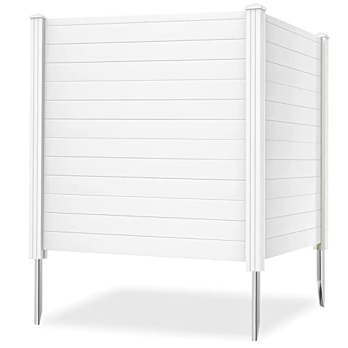 White 2 Panel Outdoor Privacy Screen with Iron Stakes N80183