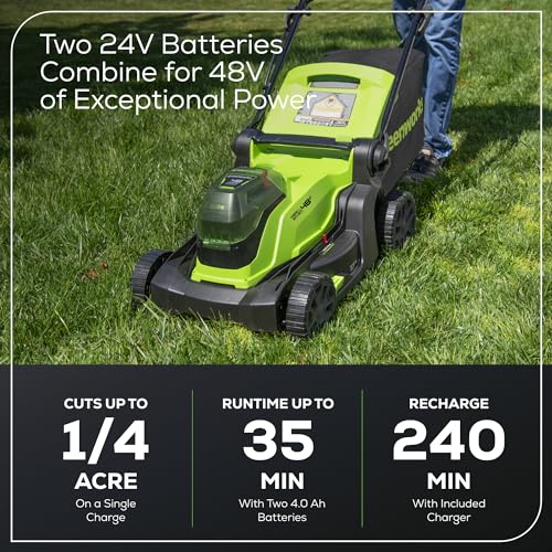 48V 17" Brushless Cordless Push Lawn Mower with 4.0Ah Batteries and Dual Port Rapid Charger R865