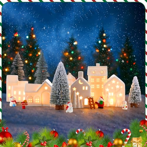 16 Pcs LED Ceramic Christmas Village Set E4798