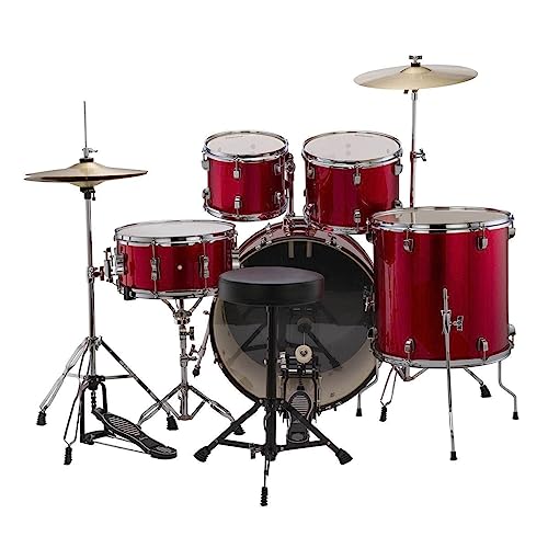 5-piece Complete Drum Set with 22-inch Bass Drum and Cymbals, Red Sparkle G632