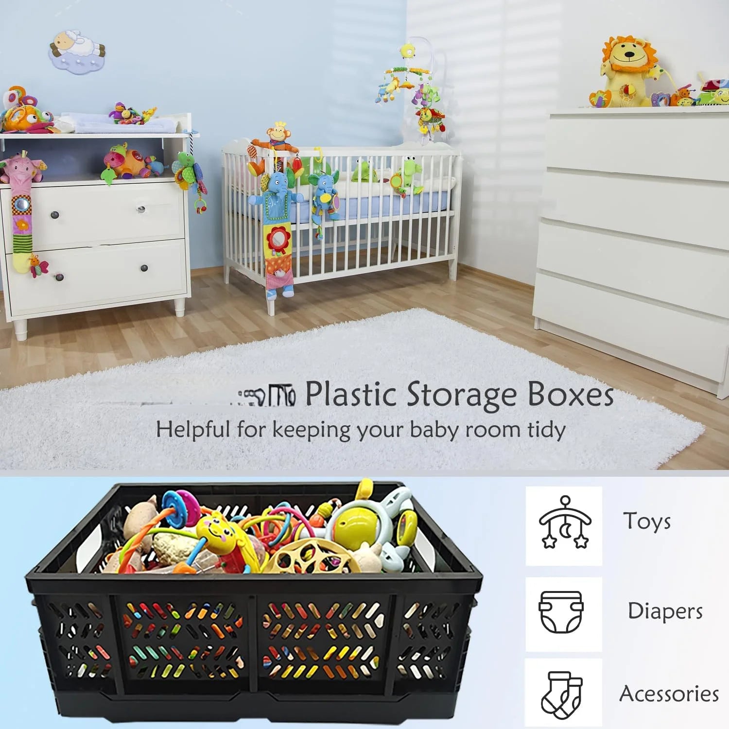4-Pack Plastic Foldable Storage Crates, 20L, Black A5332
