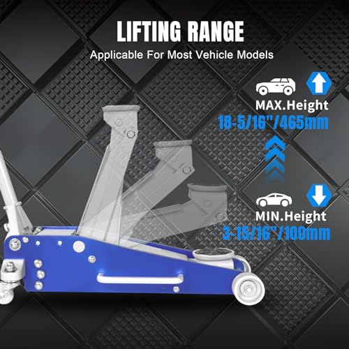 1.5 Ton Aluminum and Steel Hydraulic Low Profile Floor Jack with Dual Piston Quick Lift Pump, 3,000 lb Capacity P19232