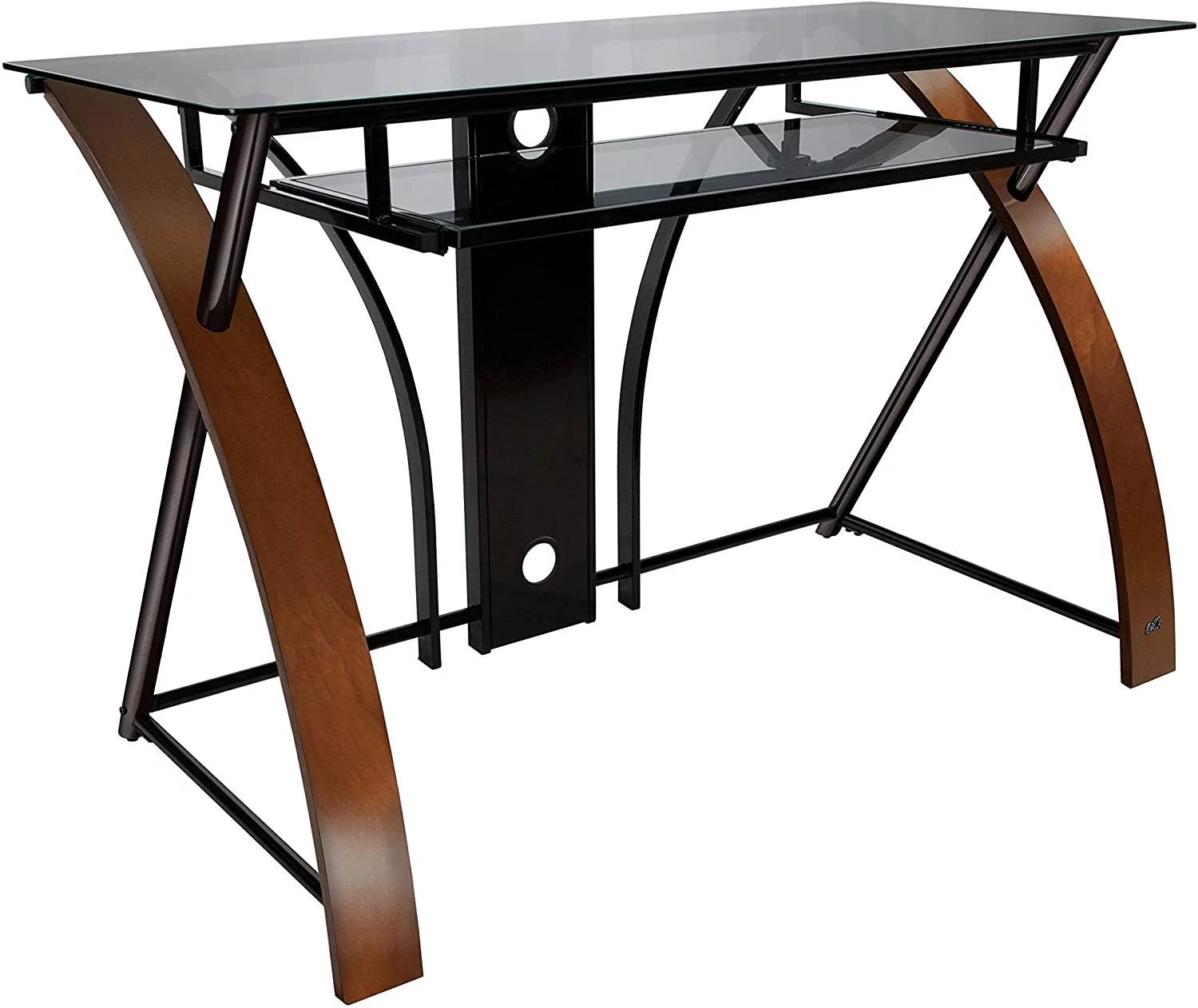 Curved Wood Computer Desk with Keyboard Tray S80004