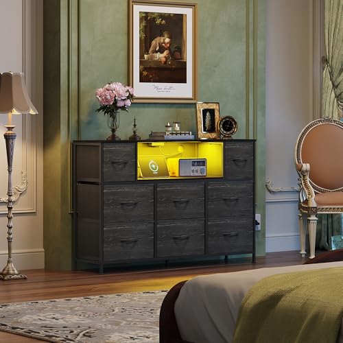 8 Drawer Fabric Dresser with LED Lights F453