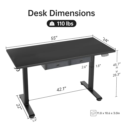 White 63 x 24 Inches Adjustable Height Electric Standing Desk with 2 Drawers C787367