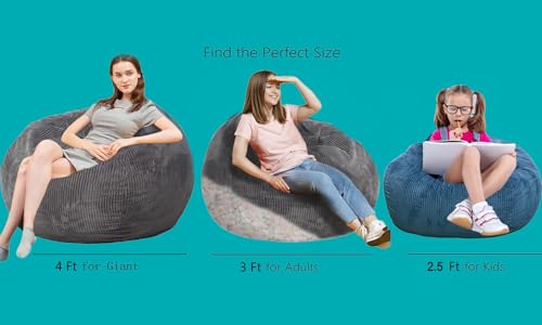 3Ft Faux Fur Memory Foam Bean Bag Chair Blue E572