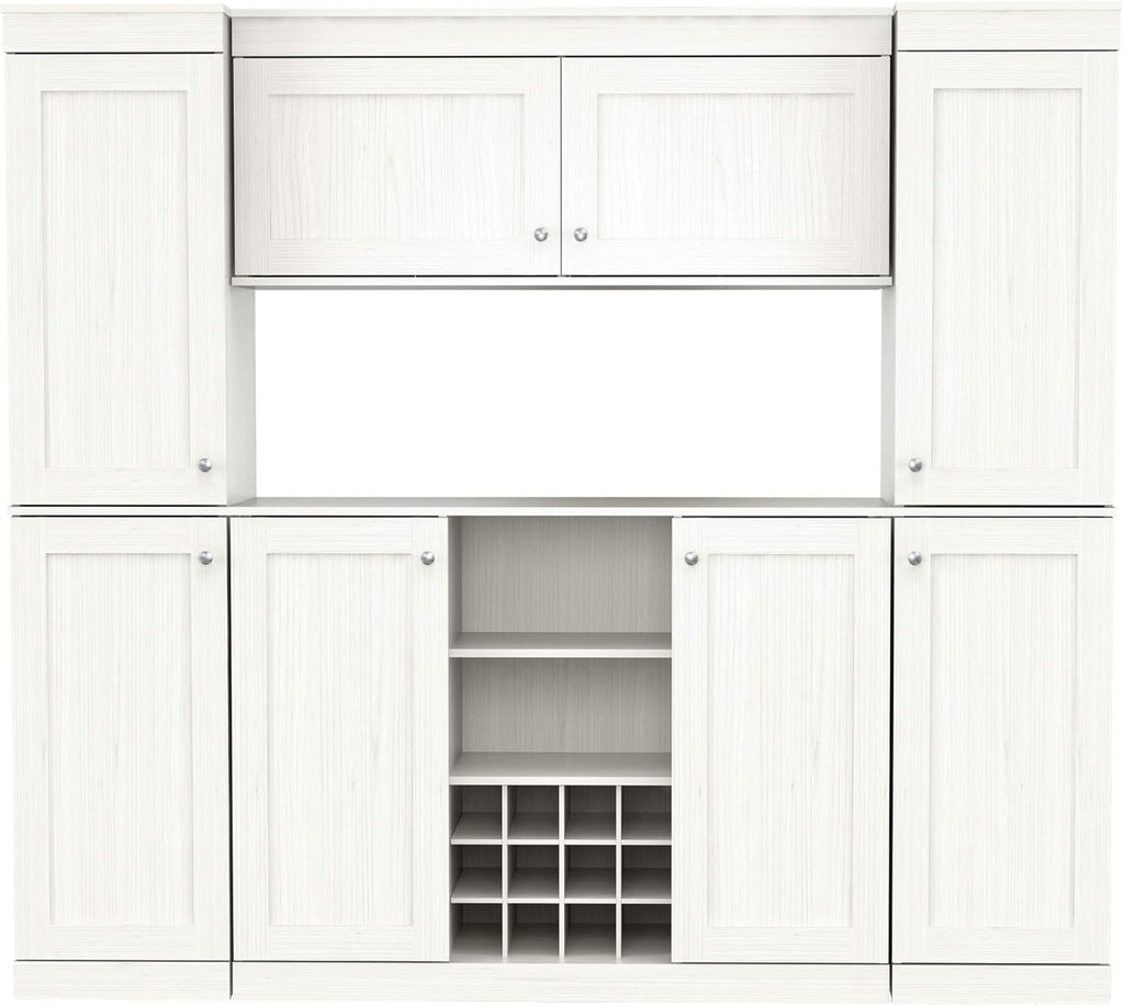 4-Piece Buffet Storage System with 2 Tall/Slim Cabinets, Washed Oak U577221