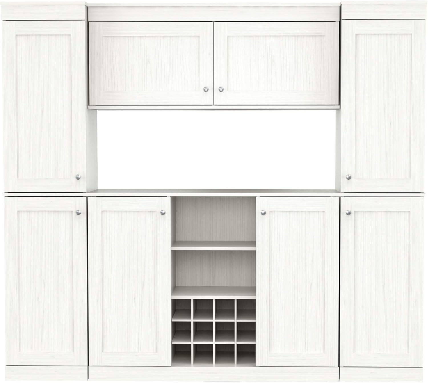 4-Piece Buffet Storage System with 2 Tall/Slim Cabinets, Washed Oak U577221