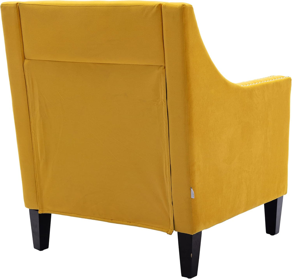 Yellow Velvet Accent Chairs with Wood Legs K86670