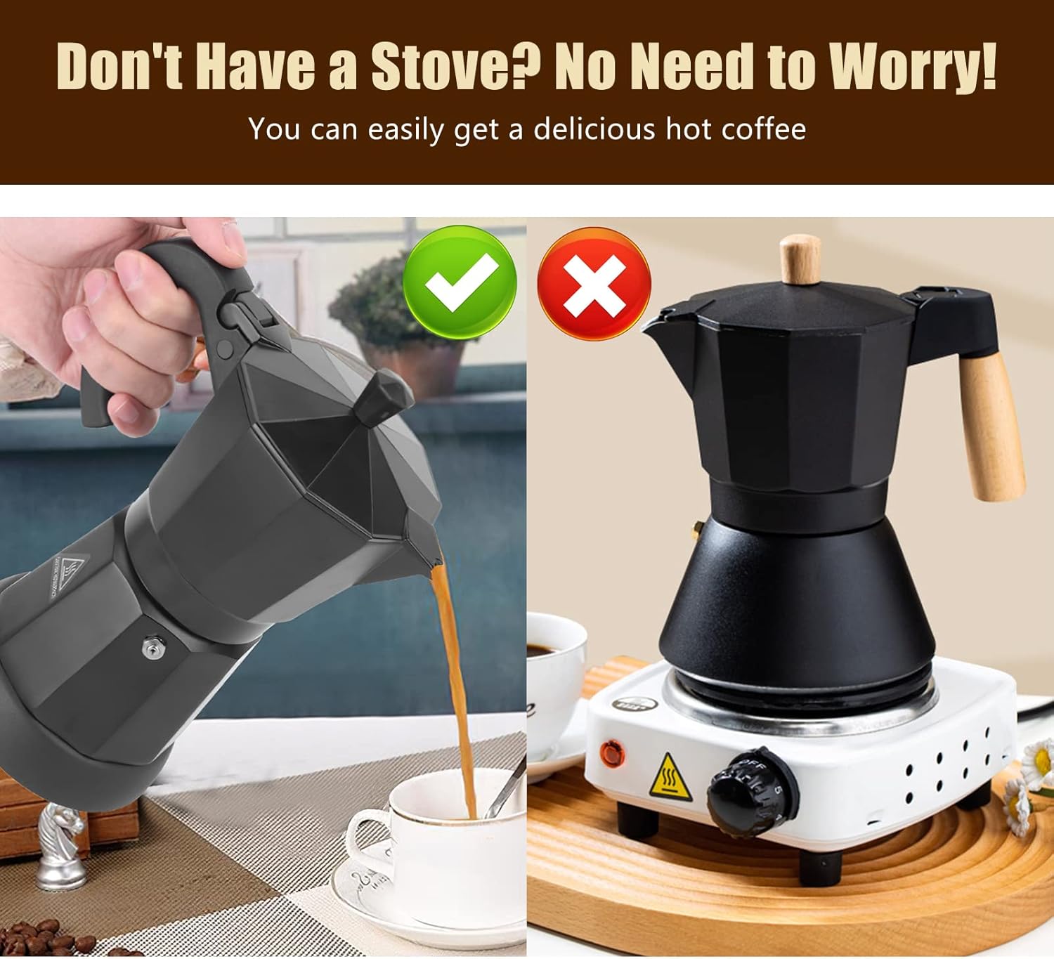 6 Cup Aluminum Electric Mocha Pot O7258