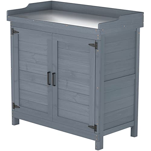 Natural Wooden Storage Cabinet with Potting Bench X70604