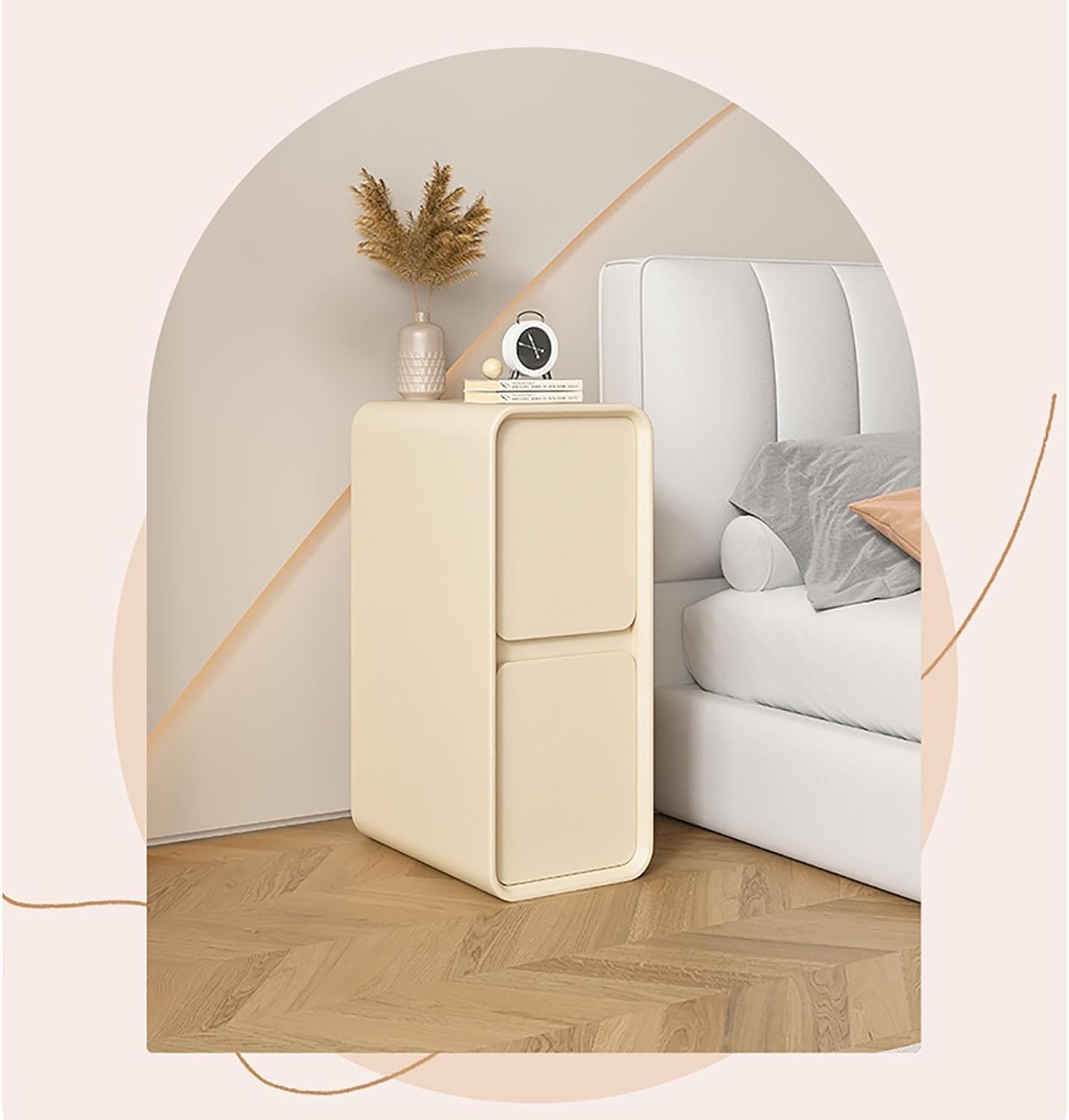 Extra Narrow Nightstand with 2 Solid Wood Drawers F3465