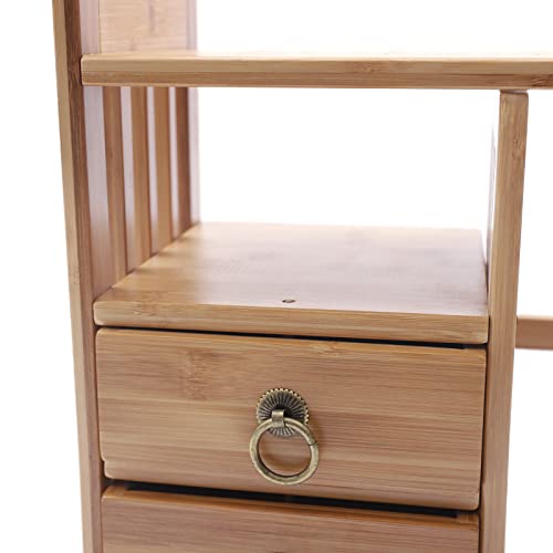 Bamboo Desktop Bookshelf with 3 Drawers (Nut-Brown) N575997