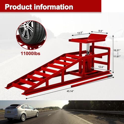 2 Pack Hydraulic Car Ramps 5T 10000lbs Low Profile Lift Height 11.61-16.21 Inches B83420