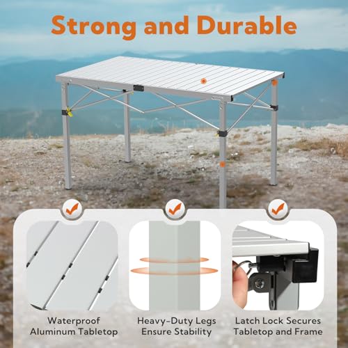 Natural Aluminum Roll-Up Camping Table with Carry Bag Y13722