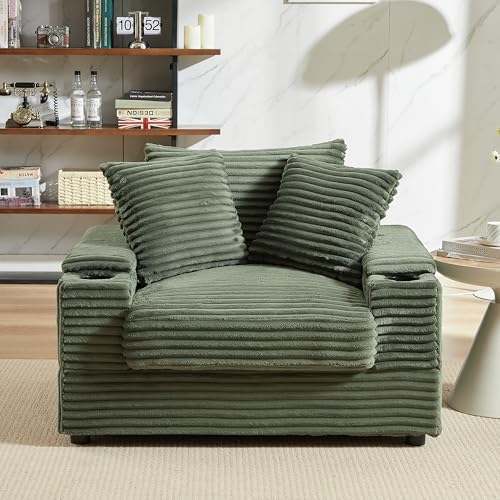 Oversized Corduroy Convertible Sleeper Sofa with Ottoman, Grey E741278