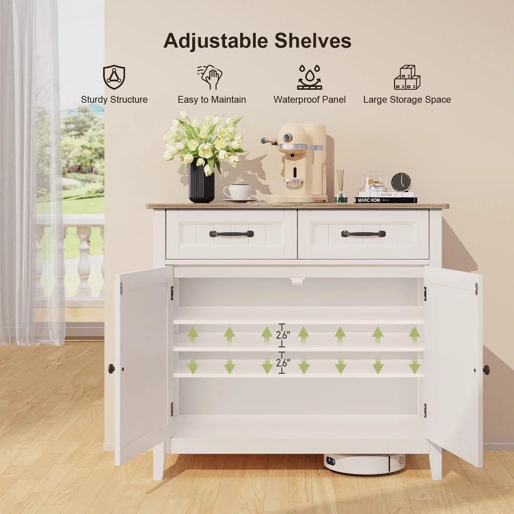 Grey Kitchen Sideboard Buffet Cabinet with Drawers and Adjustable Shelf K4573