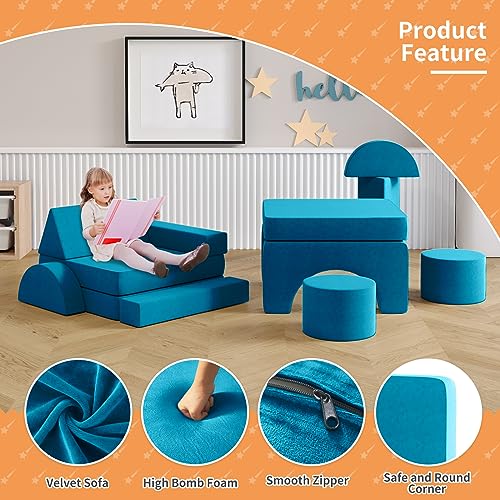 13PCS Modular Kids Play Couch (Blueberry, L) V578
