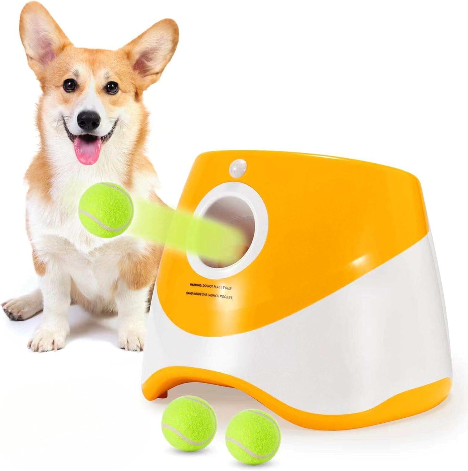 Orange Automatic Dog Ball Launcher with 3 Tennis Balls B642177