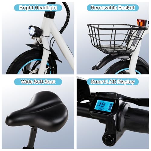 Foldable Electric Scooter with 12" Pneumatic Tire, Seat, Wide Deck, Dual Disc Brake F775