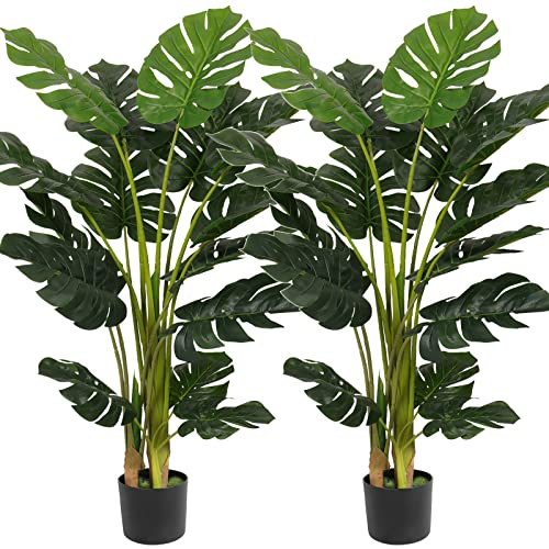 Artificial Monstera Deliciosa Plant 4ft Tall 15 Decorative Split Leaves Faux Swiss Cheese Plant H44173