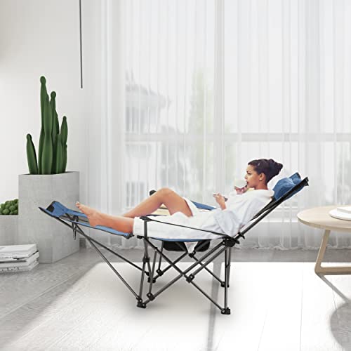 Camping Folding Chair with Foot Rest, Cup Holder, Removable Storage Bag (Blue) B37337