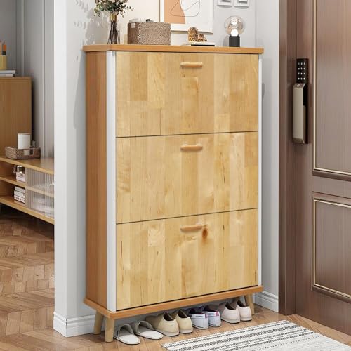 3 Drawer Maple Wood Shoe Cabinet A388292