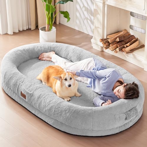 Giant Foldable Faux Fur Memory Foam Dog Bed Black E47659