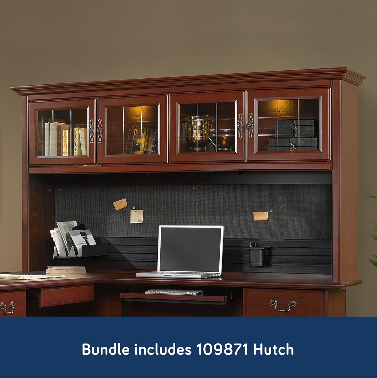 L-Shaped Desk with Hutch, Classic Cherry G828