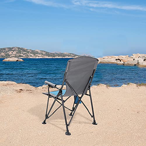 Tan & Gray Heavy-Duty Folding Camping Quad Chair with Cup Holder E275