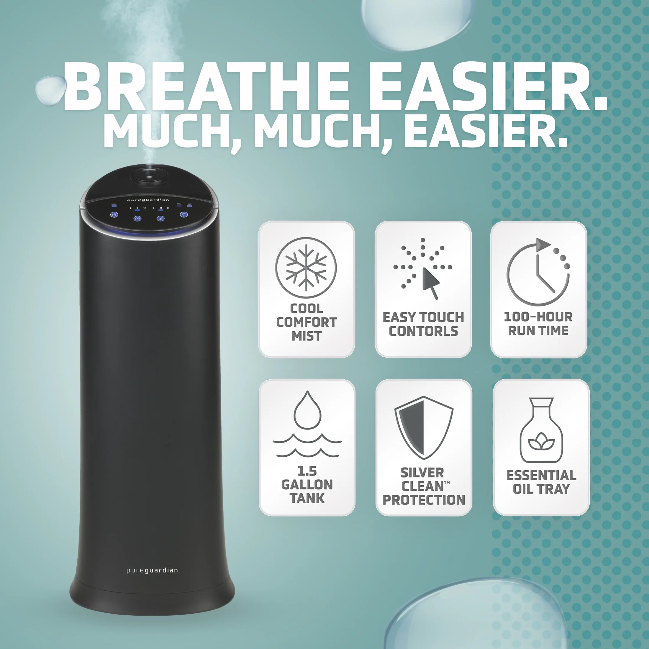 Black 1.5 Gallon Ultrasonic Cool Mist Tower Humidifier J514