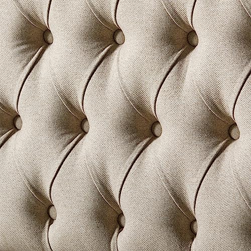 Walnut Queen Size Solid Bed Frame with Upholstered Tufted Headboard H140