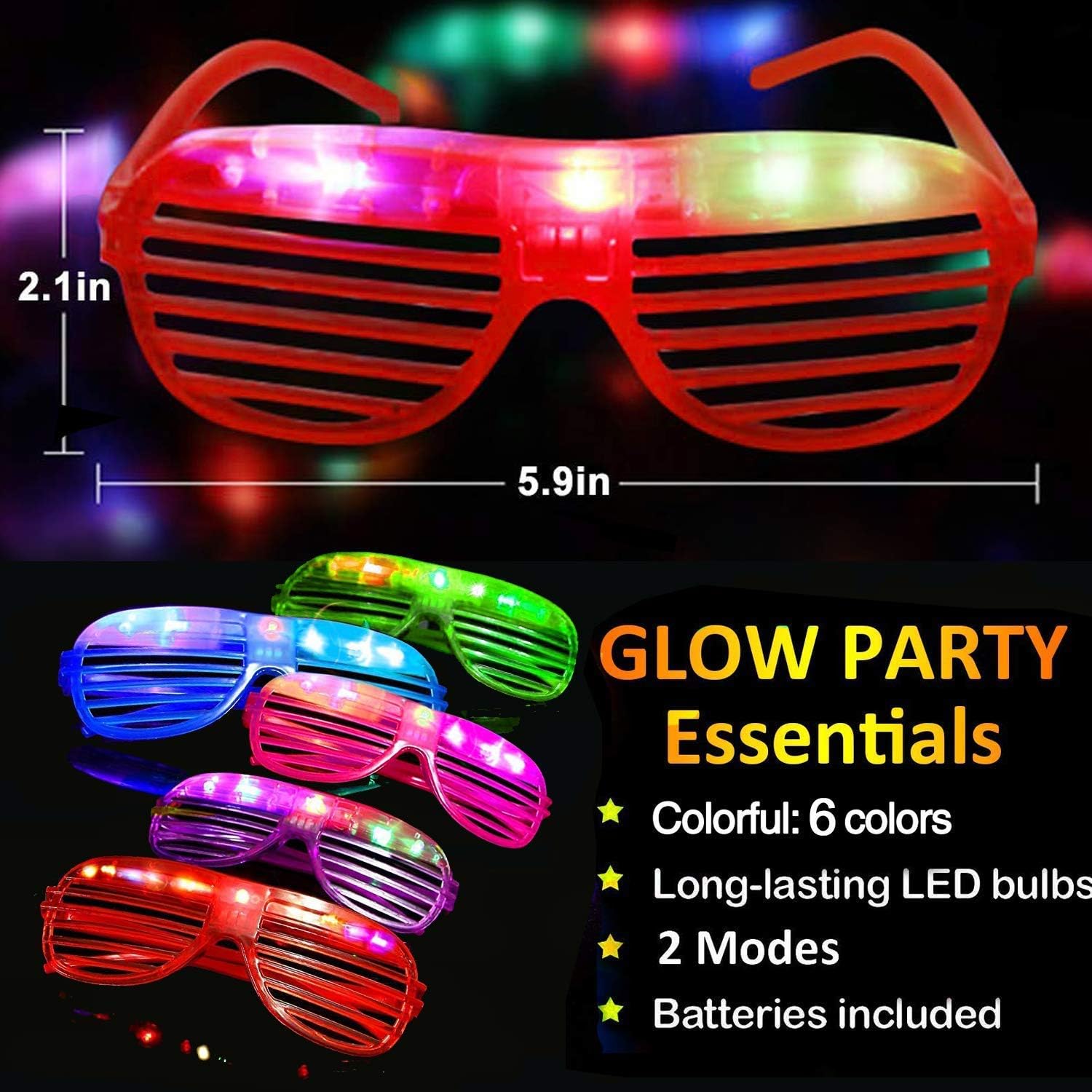 20Pack LED Glow Glasses Plastic Shutter Shades T16761