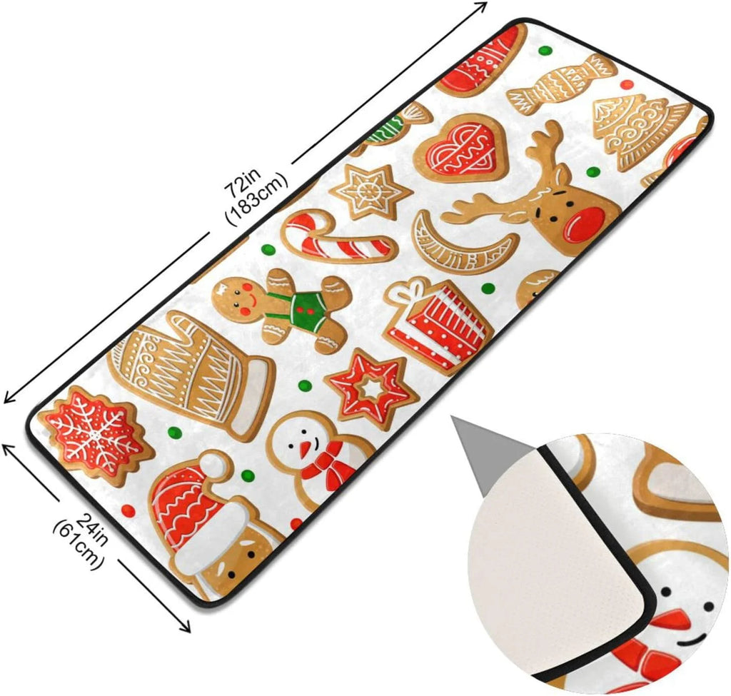 2x6 Feet Gingerbread Cookie Christmas Runner Rug with Rubber Backing F97275