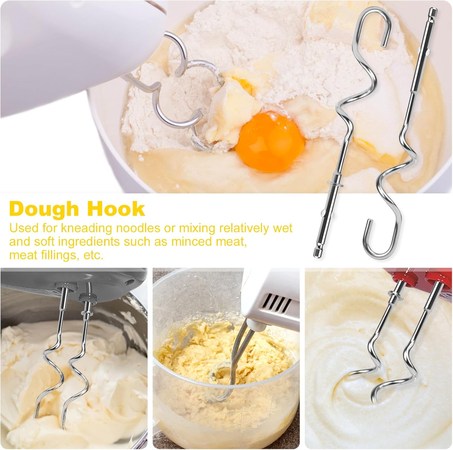 Hand Mixer Beaters Whisk & Dough Hooks (Pack of 4) E6366