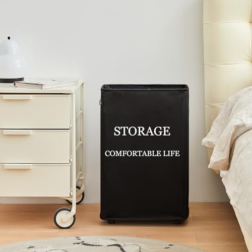 Beige 50L Collapsible Rolling Laundry Hamper B728160