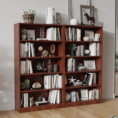 5 Shelf Wooden Bookcase, 60 Inch Height, Cherry L3639