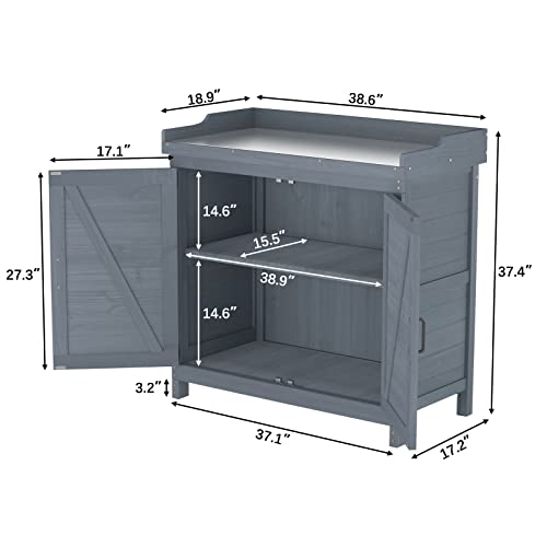 Natural Wooden Storage Cabinet with Potting Bench X70604
