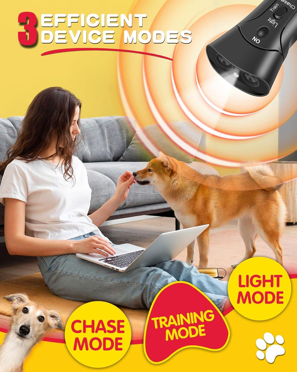 Ultrasonic Dog Bark Deterrent with 3 Modes and LED Light E902560