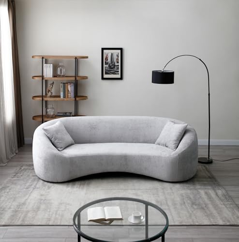 Light Gray Chenille Velvet 3 Seater Curved Sofa Q37043