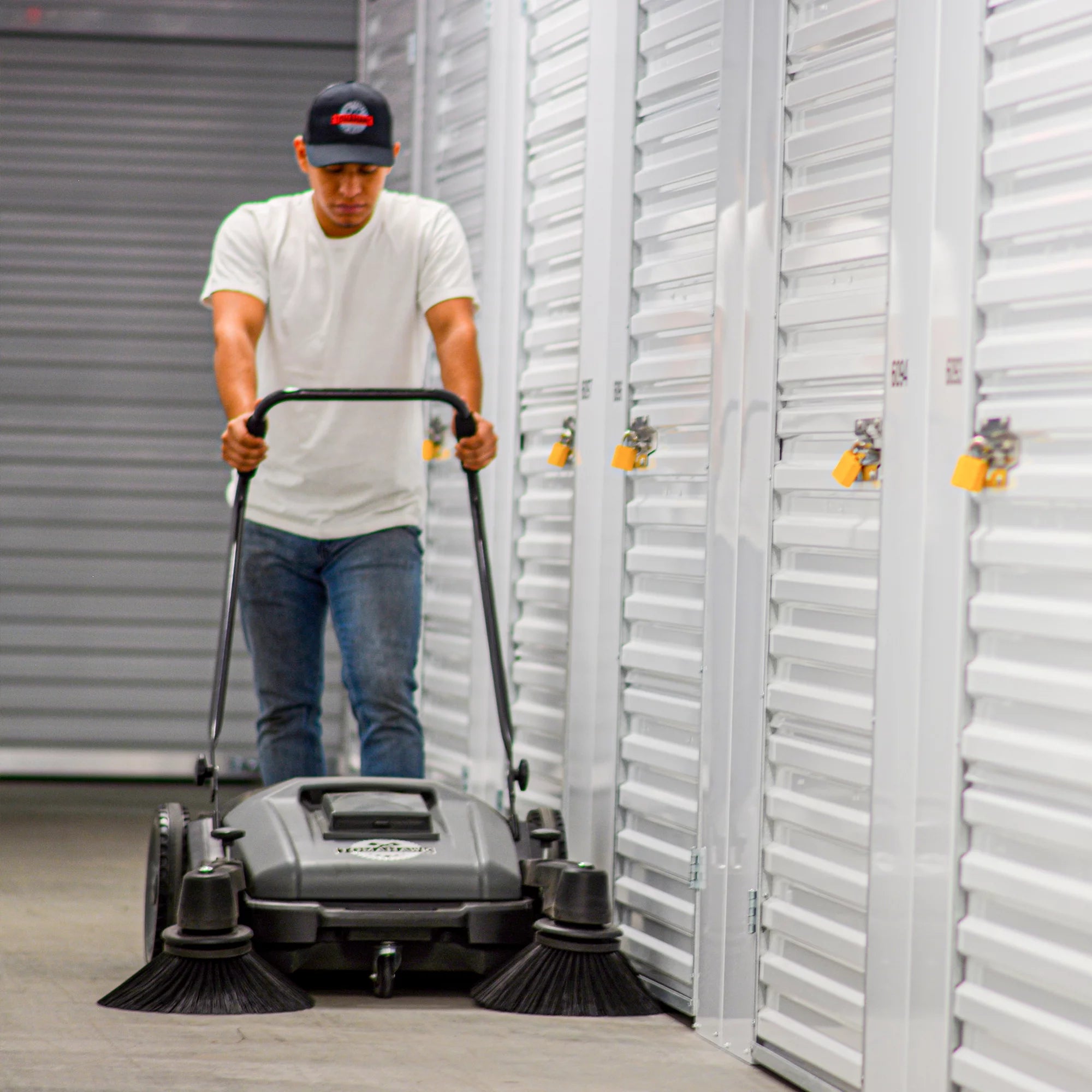 38" Walk Behind Push Sweeper with Triple Power Side Brooms X9648