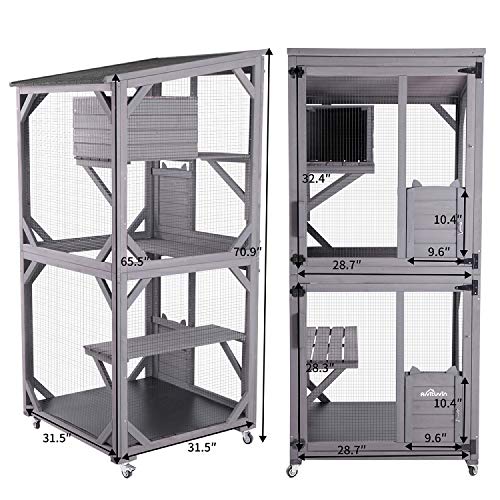 Large Wooden Catio with Run on Wheels (grey) N335