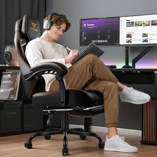 Big and Tall Gaming Chair with Footrest, Ergonomic Computer Chair (Black+Red) Y12139