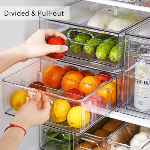 4pack Stackable Refrigerator Organizer Bins with Pull-Out Drawer X137856