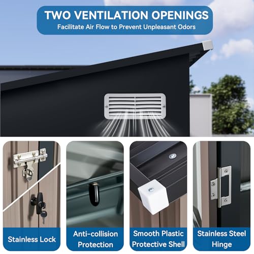 Black Galvanized Steel Triple Doors Lean to Shed I117452