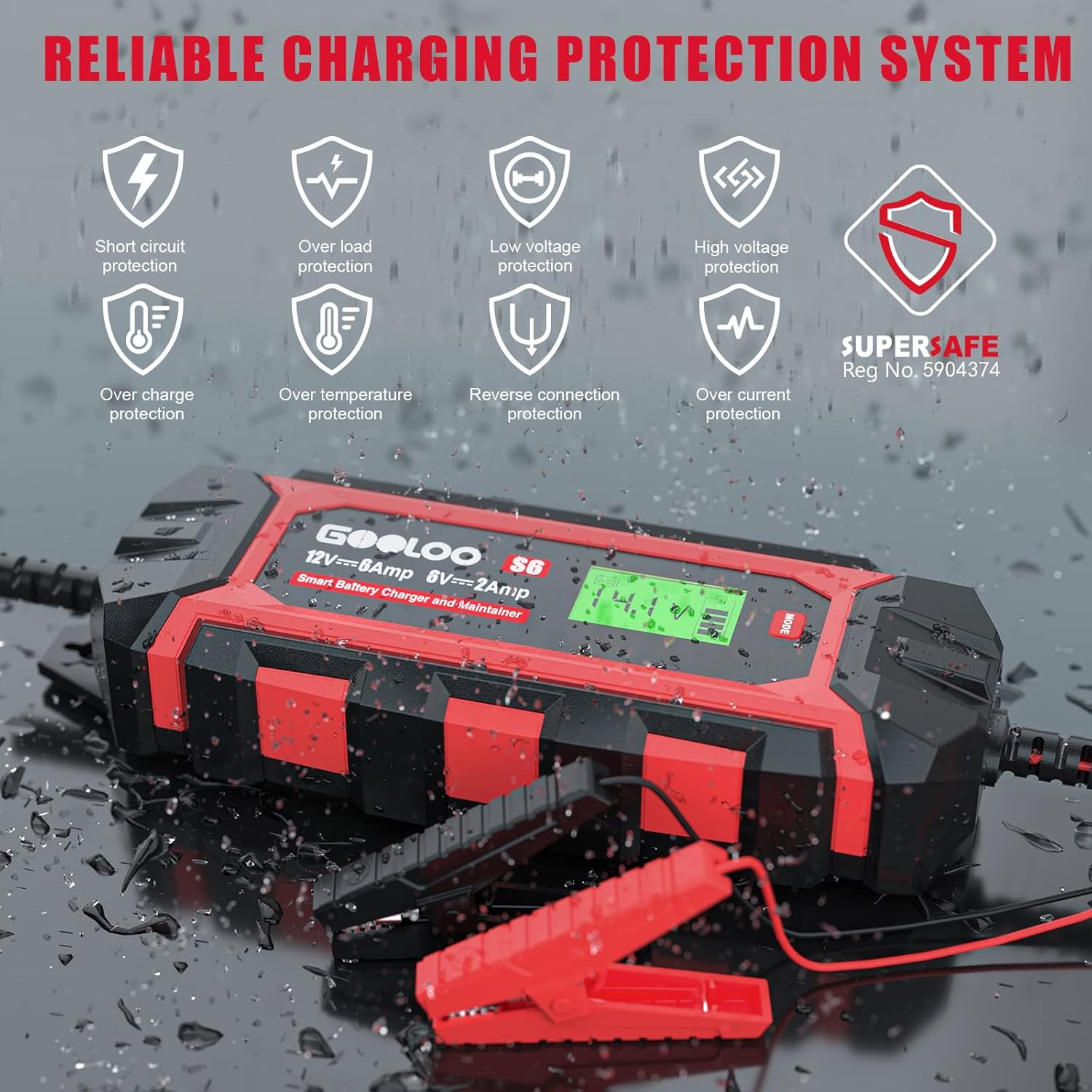 6 Amp 6V 12V Battery Charger Maintainer for Lead-Acid Battery Up to 150Ah LCD Display Pack of 2 V3489