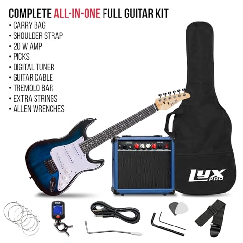 Red 36 Inch Electric Guitar Kit with Amp, Six Strings, Picks, Strap, Tuner, Cable, Gig Bag E93608