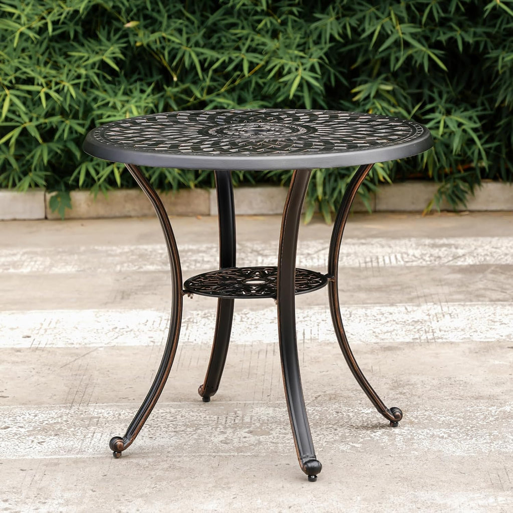 Black Metal Round Patio Dining Table with Umbrella Hole R62575