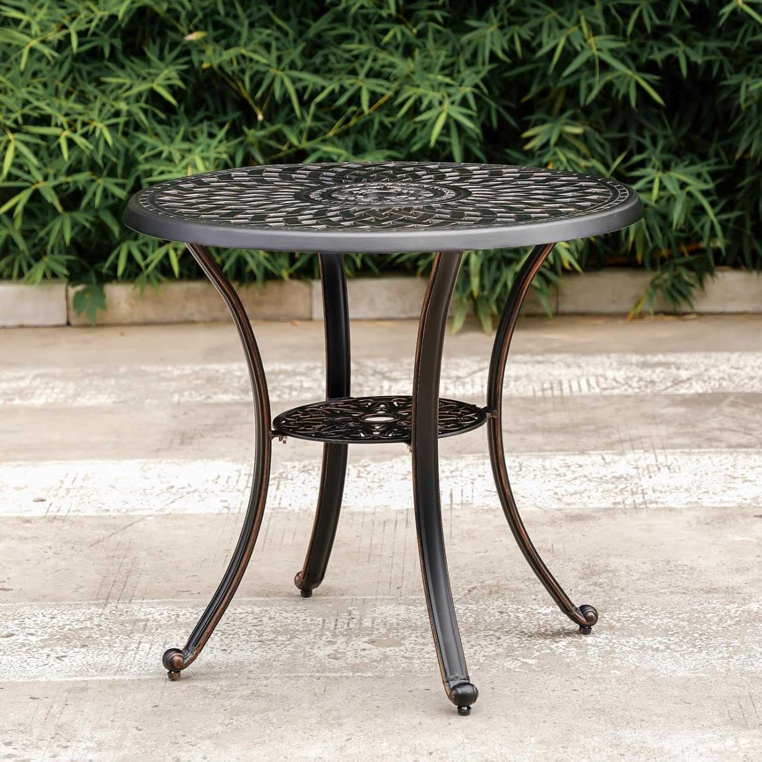 Black Metal Round Patio Dining Table with Umbrella Hole R62575