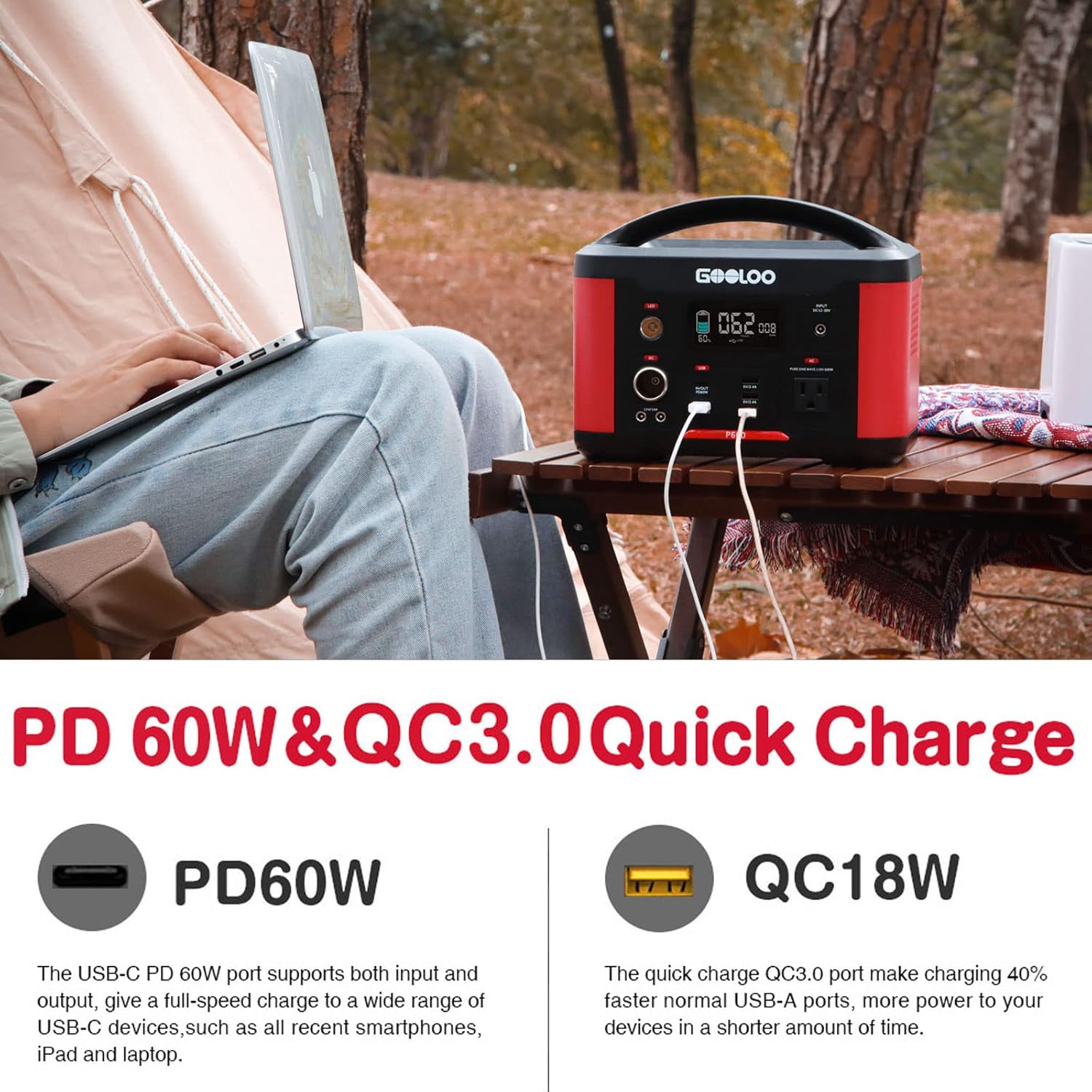 Portable Power Station 626Wh 600W AC Outlets Lithium Battery Q22598